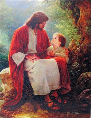 Obraz na dreve: Pán Ježiš s dieťaťom (40x30)