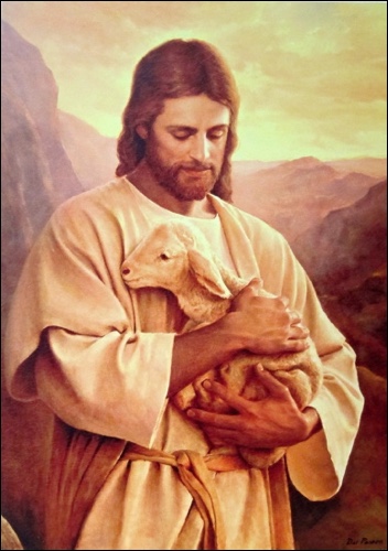 Obraz na dreve: Pán Ježiš s ovečkou (40x30)