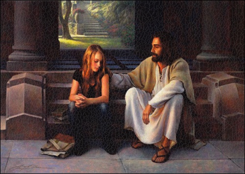 Obraz na dreve: Pán Ježiš a tínedžerka (20x30)
