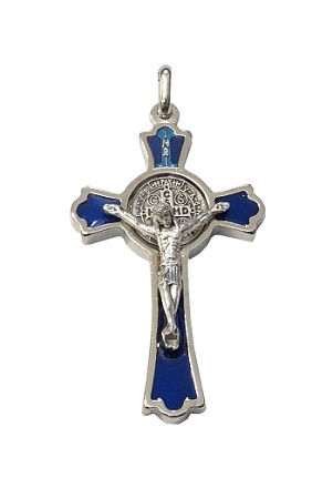 Prívesok kov. (K0235) Benediktínsky krížik - modrý